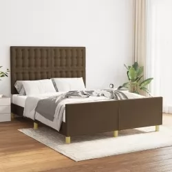 Рамка за легло с табла, тъмнокафява, 140x190 см плат