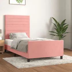 Рамка за легло с табла, розова, 90x190 см, кадифе