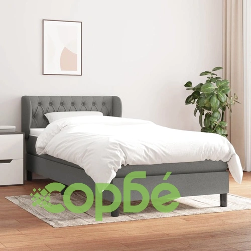 Боксспринг легло с матрак, тъмносиво, 100x200 см, плат ➤ топ цена ➤ sorbe.bg