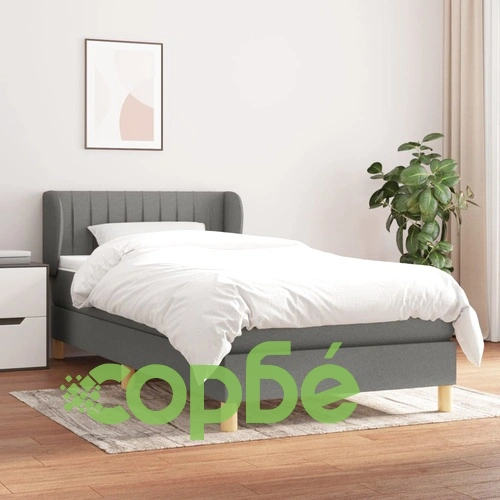 Боксспринг легло с матрак, тъмносиво, 90x200 см, плат ➤ топ цена ➤ sorbe.bg