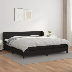 Боксспринг легло с матрак, черно, 200x200 см, изкуствена кожа