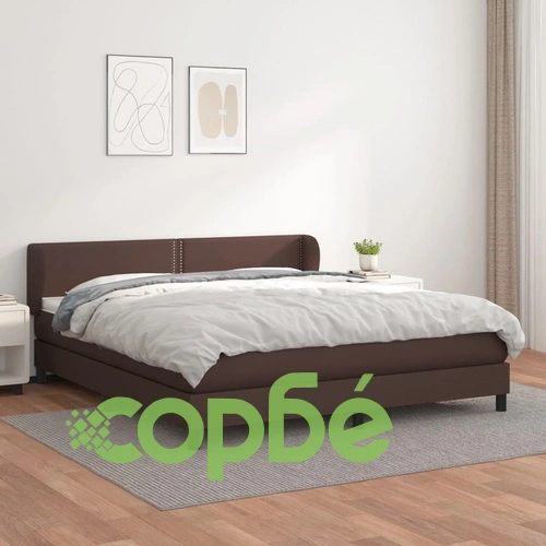 Боксспринг легло с матрак, кафяво, 180x200 см, изкуствена кожа ➤ топ цена ➤ sorbe.bg