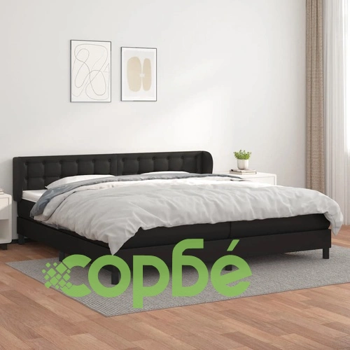 Боксспринг легло с матрак, черно, 200x200 см, изкуствена кожа ➤ топ цена ➤ sorbe.bg
