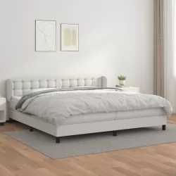 Боксспринг легло с матрак, бяло, 200x200 см, изкуствена кожа