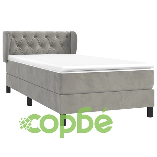 Боксспринг легло с матрак, светлосиво, 80x200 см, кадифе ➤ топ цена ➤ sorbe.bg