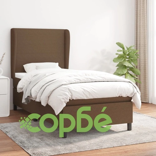 Боксспринг легло с матрак, тъмнокафяво, 100x200 см, плат ➤ топ цена ➤ sorbe.bg