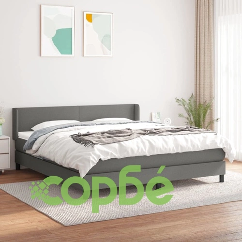 Боксспринг легло с матрак, тъмносиво, 160x200 см, плат ➤ топ цена ➤ sorbe.bg