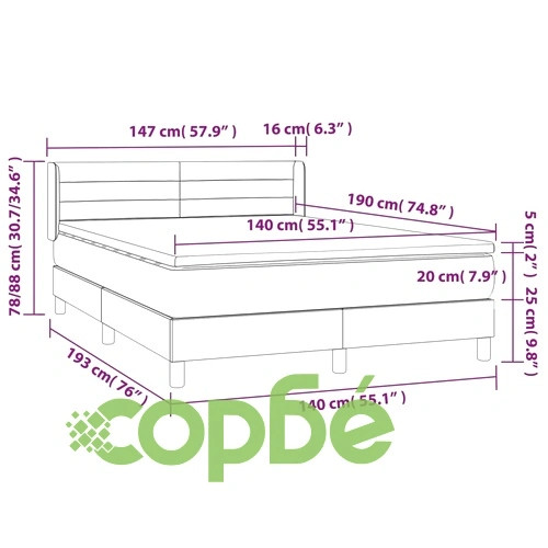Боксспринг легло с матрак, тъмнокафяво, 140x190 см, плат ➤ топ цена ➤ sorbe.bg