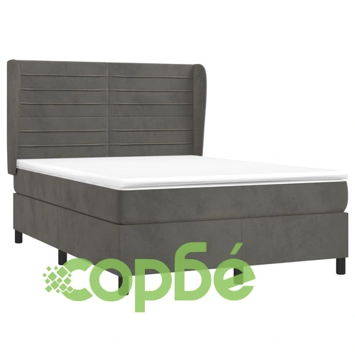 Боксспринг легло с матрак, тъмносиво, 140x190 см, кадифе ➤ топ цена ➤ sorbe.bg