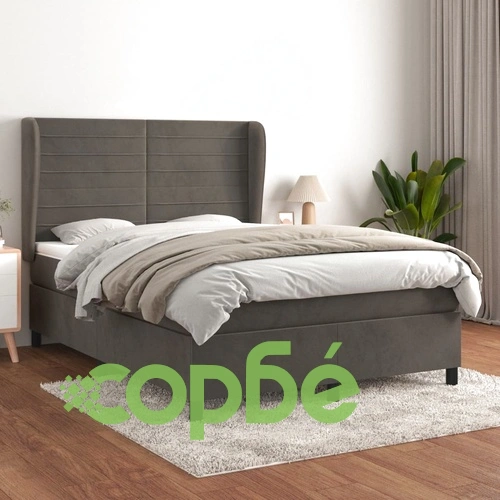 Боксспринг легло с матрак, тъмносиво, 140x190 см, кадифе ➤ топ цена ➤ sorbe.bg