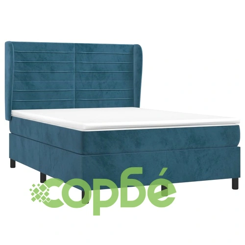 Боксспринг легло с матрак, тъмносиня, 140x190 см, кадифе ➤ топ цена ➤ sorbe.bg