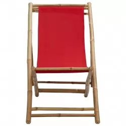 Стол-шезлонг, бамбук и платно, червен