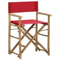 Сгъваеми режисьорски столове, 2 бр, червени, бамбук и текстил