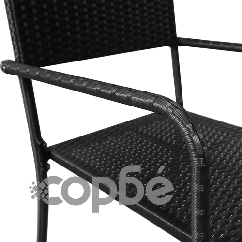 Външни трапезни столове, 4 бр, полиратан, черни ➤ топ цена ➤ sorbe.bg