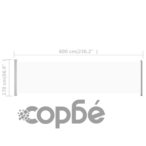 Прибираща се дворна странична тента, 600x170 см, кремава ➤ топ цена ➤ sorbe.bg