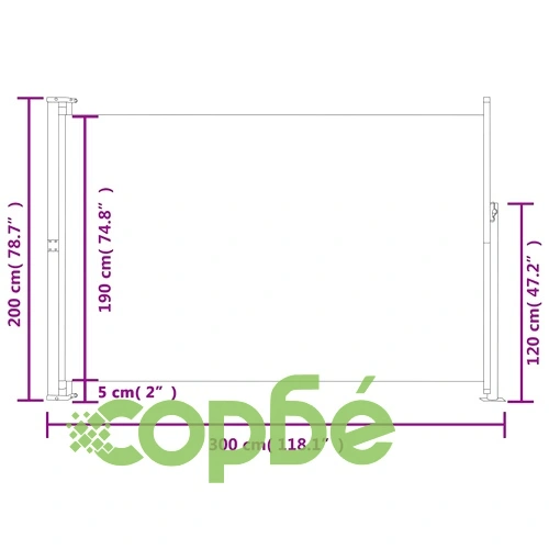 Прибираща се дворна странична тента, 200x300 см, сива ➤ топ цена ➤ sorbe.bg