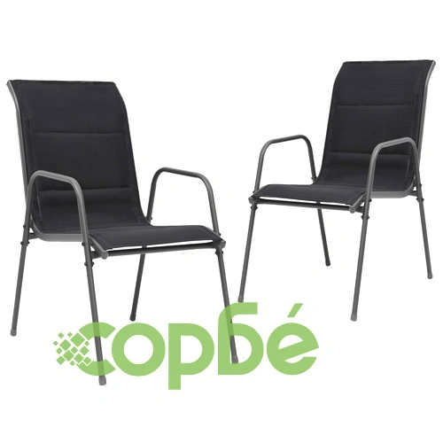 Стифиращи градински столове, 2 бр, стомана и Textilene, черни ➤ топ цена ➤ sorbe.bg