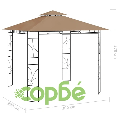 Беседка, 3x3x2,7 м, таупе, 160 г/м² ➤ топ цена ➤ sorbe.bg
