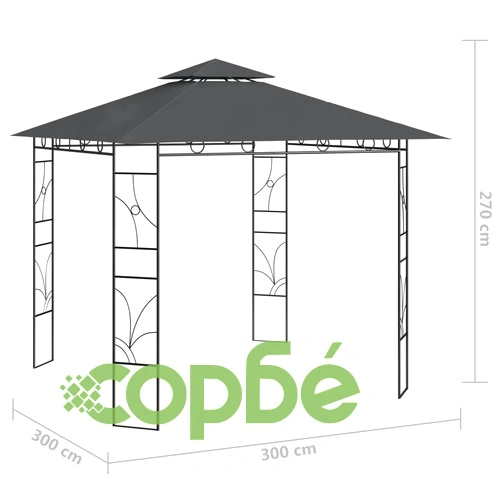 Беседка, 3x3x2,7 м, антрацит, 160 г/м² ➤ топ цена ➤ sorbe.bg