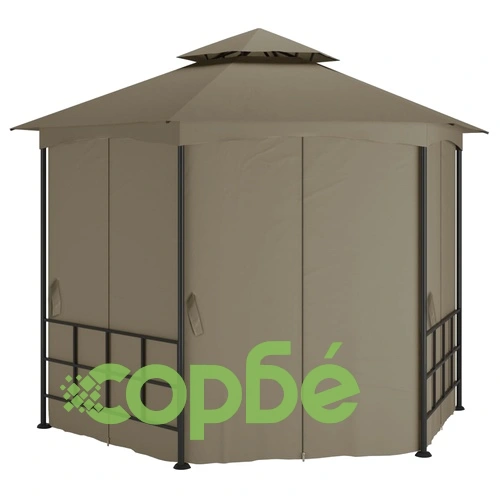 Беседка със странични стени, 3,1x2,7 м, таупе ➤ топ цена ➤ sorbe.bg