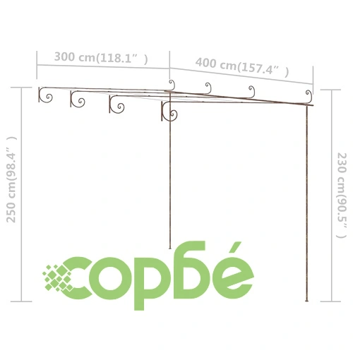 Градинска пергола, антично кафяво, 4x3x2,5 м, желязо ➤ топ цена ➤ sorbe.bg
