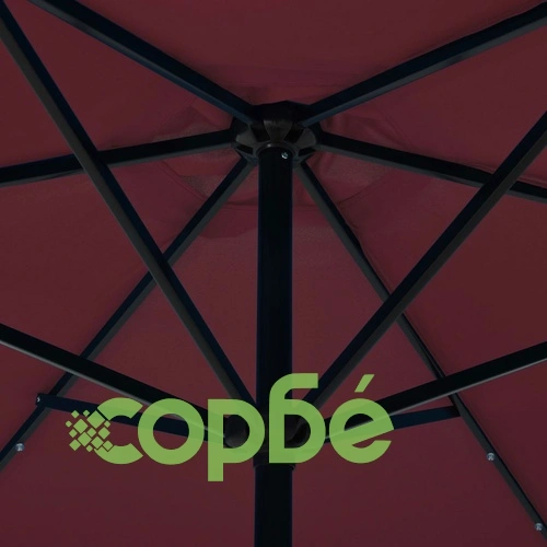Градински чадър с LED лампички и стоманен прът, 300 см, бордо ➤ топ цена ➤ sorbe.bg