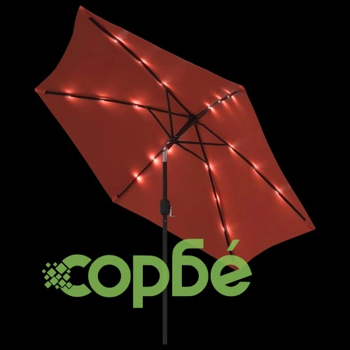 Градински чадър с LED лампички и стоманен прът 300 см теракота ➤ топ цена ➤ sorbe.bg