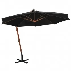 Висящ чадър с прът, черен, 3,5x2,9 м, чам масив