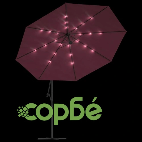 Конзолен градински чадър, с LED светлини, бордо червен, 350 см ➤ топ цена ➤ sorbe.bg