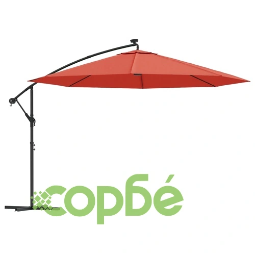 Конзолен градински чадър, с LED светлини, теракота, 350 см ➤ топ цена ➤ sorbe.bg