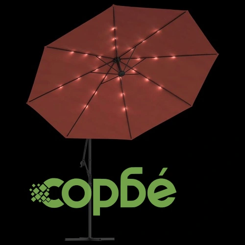 Конзолен градински чадър, с LED светлини, теракота, 350 см ➤ топ цена ➤ sorbe.bg