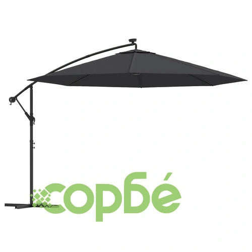 Конзолен градински чадър, с LED светлини, черен, 350 см ➤ топ цена ➤ sorbe.bg