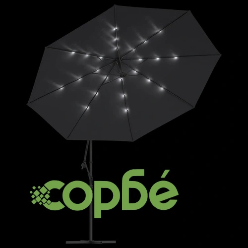 Конзолен градински чадър, с LED светлини, черен, 350 см ➤ топ цена ➤ sorbe.bg