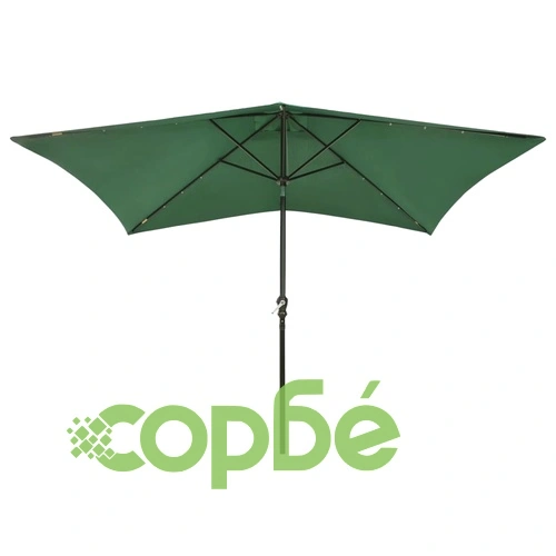 Градински чадър с LED и стоманен прът, зелен, 2x3 м ➤ топ цена ➤ sorbe.bg