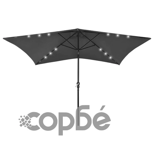 Градински чадър с LED и стоманен прът, антрацит, 2x3 м ➤ топ цена ➤ sorbe.bg