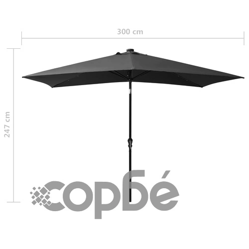 Градински чадър с LED и стоманен прът, антрацит, 2x3 м ➤ топ цена ➤ sorbe.bg