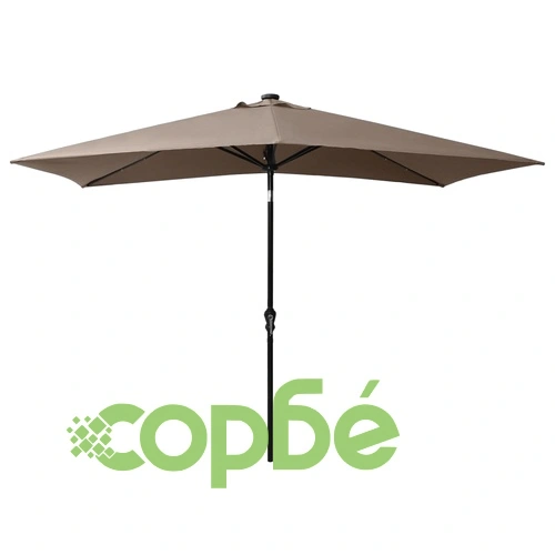 Градински чадър с LED и стоманен прът, таупе, 2x3 м ➤ топ цена ➤ sorbe.bg