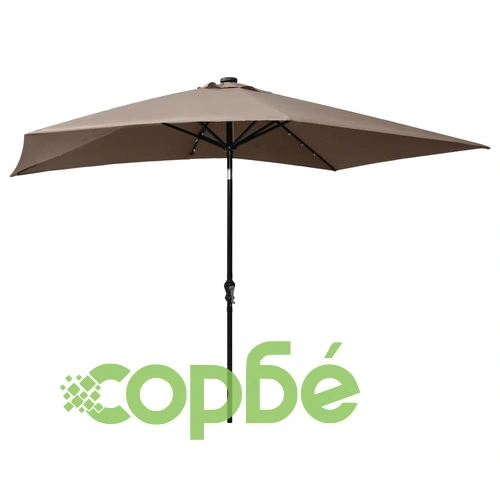Градински чадър с LED и стоманен прът, таупе, 2x3 м ➤ топ цена ➤ sorbe.bg