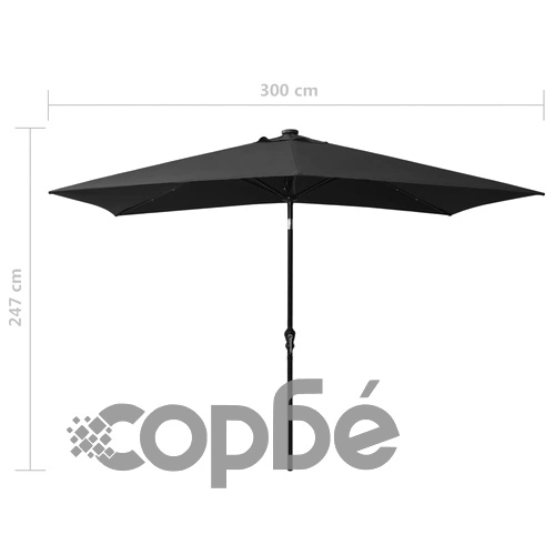 Градински чадър с LED и стоманен прът, черен, 2x3 м ➤ топ цена ➤ sorbe.bg