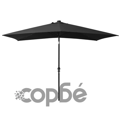 Градински чадър с LED и стоманен прът, черен, 2x3 м ➤ топ цена ➤ sorbe.bg