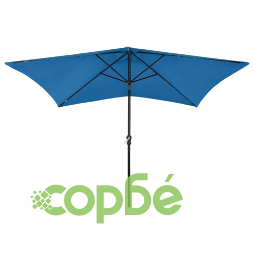 Градински чадър с LED и стоманен прът, лазурносин, 2x3 м ➤ топ цена ➤ sorbe.bg