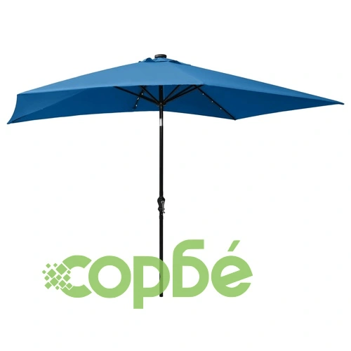 Градински чадър с LED и стоманен прът, лазурносин, 2x3 м ➤ топ цена ➤ sorbe.bg