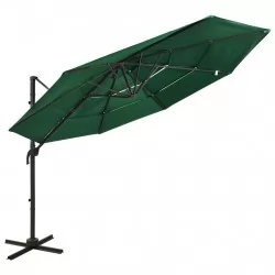 Градински чадър на 4 нива с алуминиев прът, зелен, 3x3 м