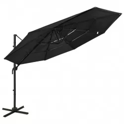 Градински чадър на 4 нива с алуминиев прът, черен, 3x3 м