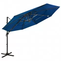 Градински чадър на 4 нива с алуминиев прът, лазурносин, 3x3 м