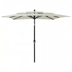 Градински чадър на 3 нива с алуминиев прът, пясъчен, 2,5x2,5 м