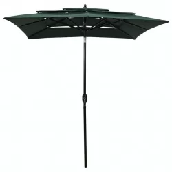 Градински чадър на 3 нива с алуминиев прът, зелен, 2x2 м