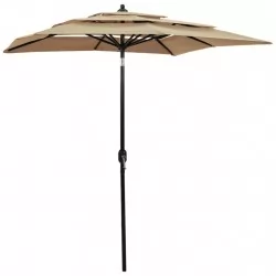Градински чадър на 3 нива с алуминиев прът, таупе, 2x2 м