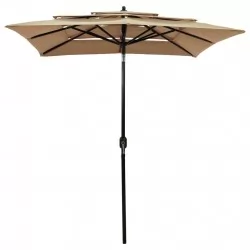 Градински чадър на 3 нива с алуминиев прът, таупе, 2x2 м