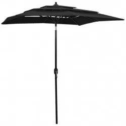 Градински чадър на 3 нива с алуминиев прът, черен, 2x2 м